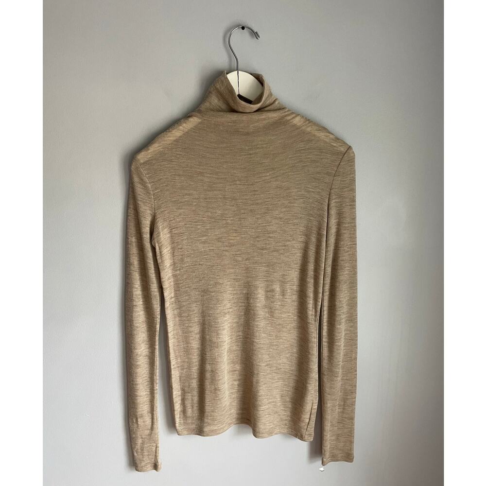 Vince 100% Wool Turtle Neck Sweater Tan XS | Minimalist Luxury Knit Top